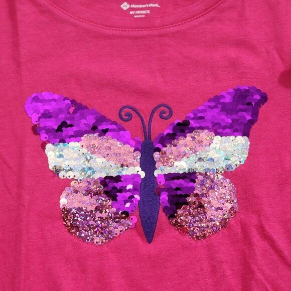 Girls Pink & Gold Reversible Sequin Butterfly Long Sleeve Shirt Size 6 NWOT - Picture 2 of 6